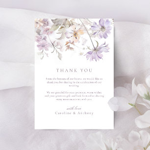 Lila elegante florale Boho Hochzeit Danke Mitteilungskarte