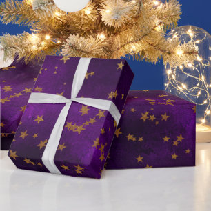 Lila elegante himmlische Sternen Gold Sterne Desig Geschenkpapier