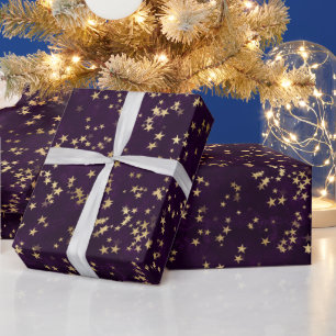 Lila elegante himmlische Sternen Gold Sterne Desig Geschenkpapier