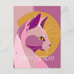 Lila elegante Katzengeburtstag Postkarte