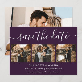 Lila elegante moderne Schrift Foto-Collage Hochzei Save The Date