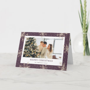 Lila elegante Schneeflocken-Foto-Weihnachtskarte Feiertagskarte