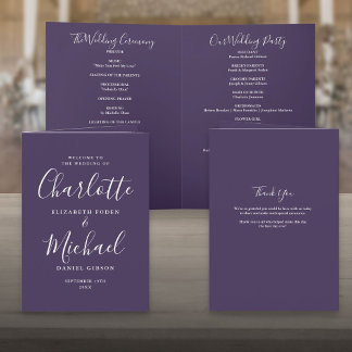 Lila Elegante Signature Script-Hochzeit Programm