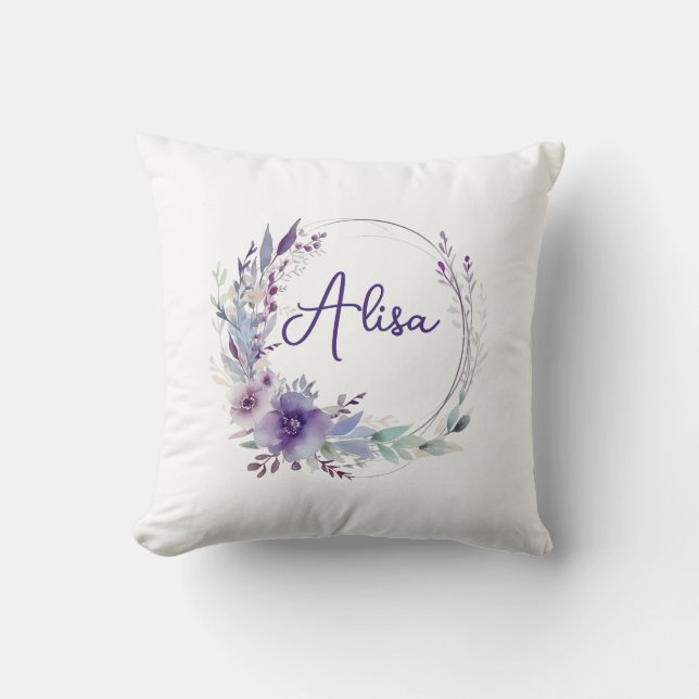 Lila Elegante Wildblume Boho Kissen (Vorderseite)