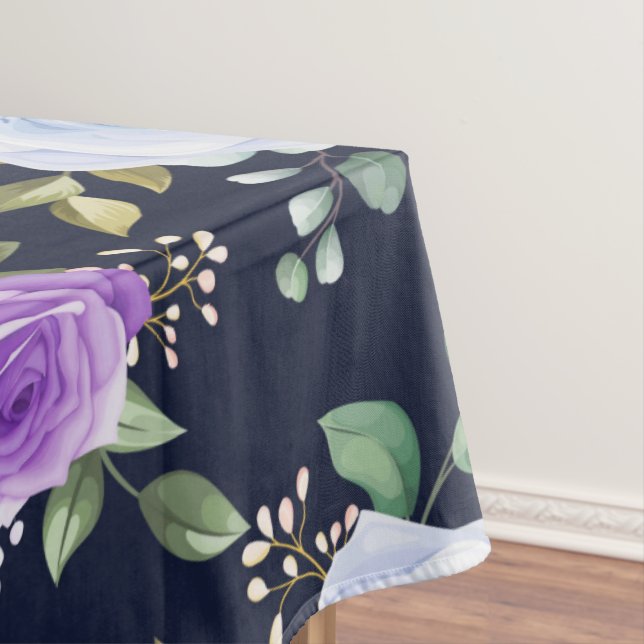 lila, eleganter, blumenschwarzer Boden Tischdecke (Beispiel)