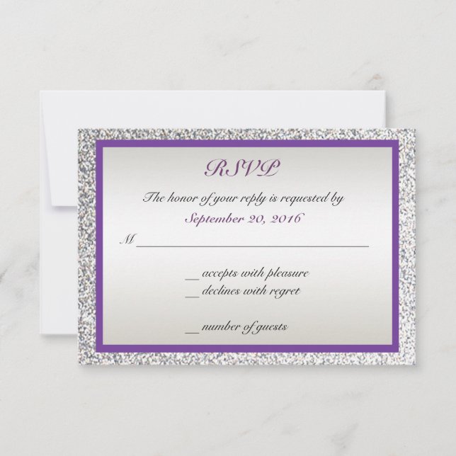 Lila - Eleganter Glitzer Wedding RSVP Karte (Vorderseite)