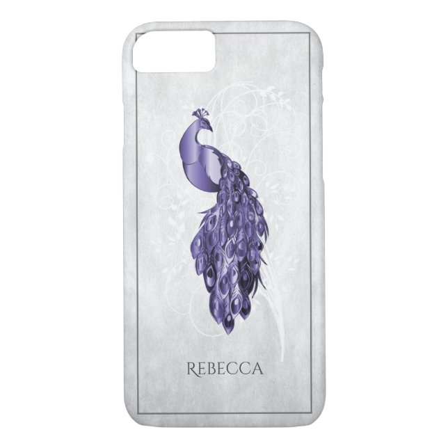 Lila Eleganter Pfau Personalisiert Case-Mate iPhone Hülle (Rückseite)