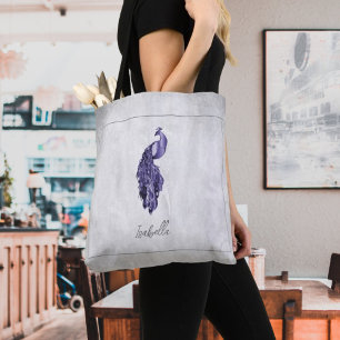 Lila Eleganter Pfau Personalisiert Tote Beutel Tasche