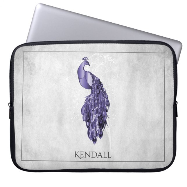 Lila Eleganter Pfau Personalisierter Laptop-Sieb Laptopschutzhülle (Vorderseite)