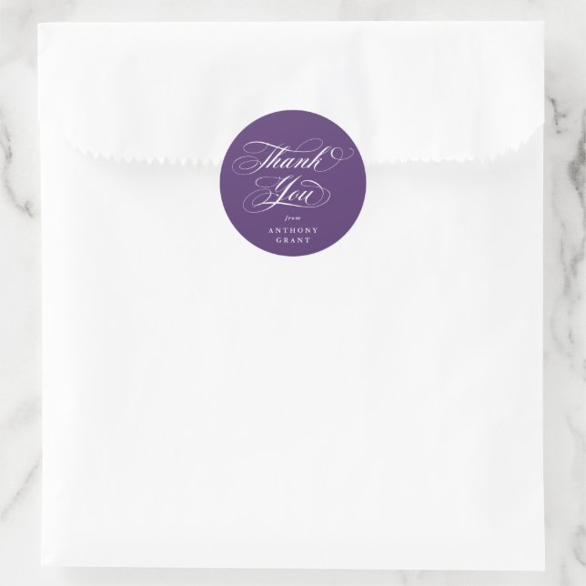 Lila eleganter Script-Abschluss Vielen Dank Runder Aufkleber (Tasche)