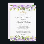 Lila Elegantes Watercolor Floral 16 . Geburtstag Einladung<br><div class="desc">Elegantere Blumeneinladungen im Kleinen Bayleigh Store!</div>