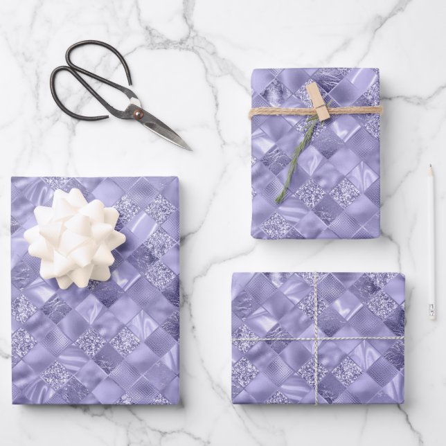 lila, elegantes Weihnachtsmuster Geschenkpapier Set (Vorderseite)