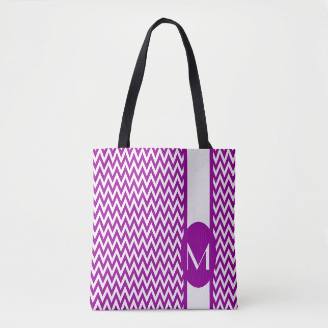Lila elegantes Zickzack Design mit Monogramm Tasche (Vorderseite)