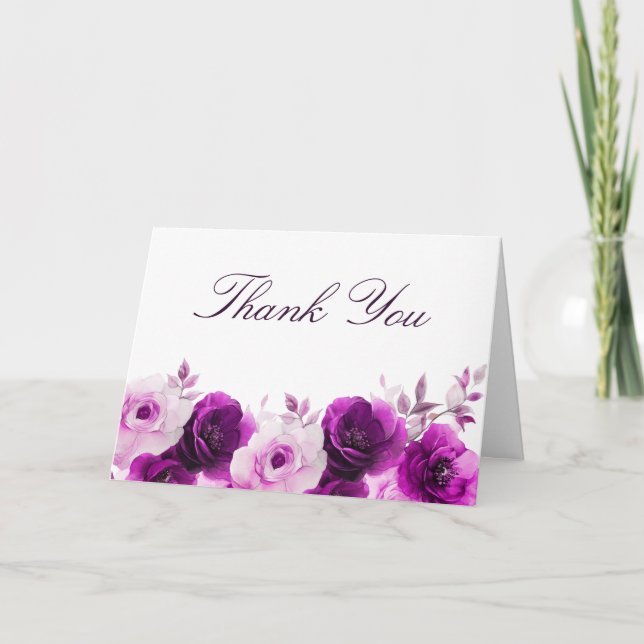 Lila Eleganz: Lilac Violet Rose Blumenhochzeit Dankeskarte (Vorderseite)