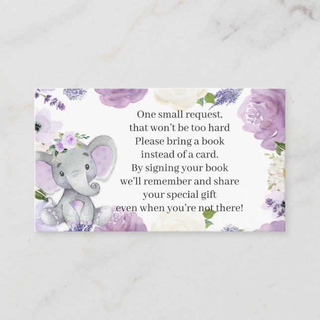 Lila Elephant Baby Showkarte Begleitkarte (Vorderseite)