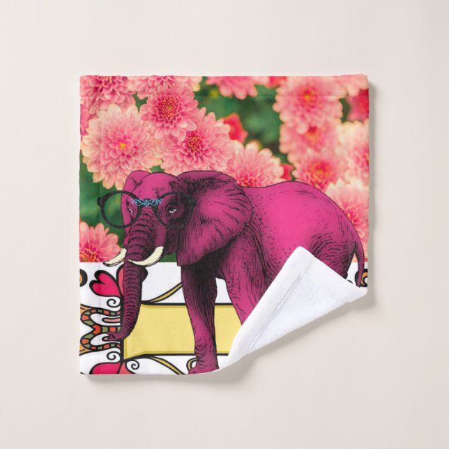 Lila Elephant Floral Badezimmer Handtuchhalter Set (Waschlappen)