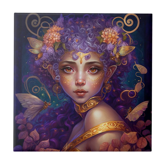 Lila Elf Fairy Fantasy Art Fliese (Vorderseite)