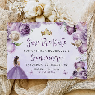 Lila Elfenbein Gold Floral Aquarell Quinceañera Save The Date