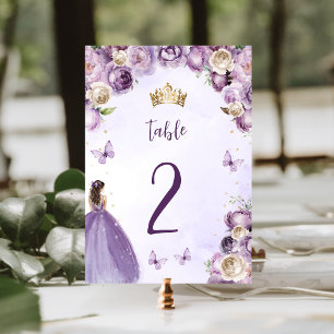 Lila Elfenbein Gold Floral Prinzessin Quinceañera Tischnummer