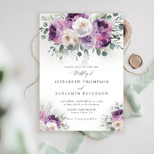 Lila Elfenbeinblume Eukalyptus Elegante Hochzeit Einladung