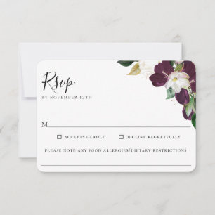 Lila Elfenbeinflora Hochzeitskost Allergie UAWG RSVP Karte