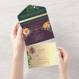 Lila Emerald Green Jewel Tone Wedding All In One Einladung