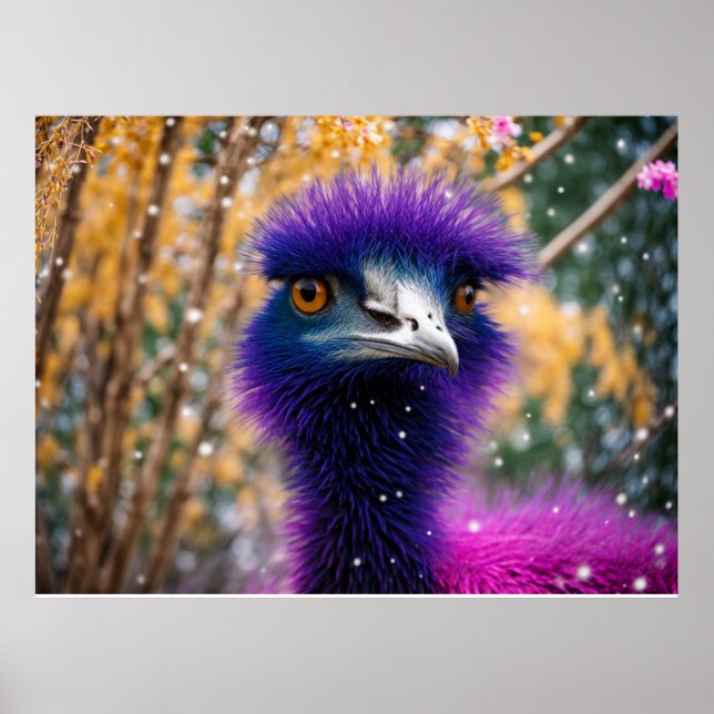 Lila Emu im Schnee Poster (Vorne)