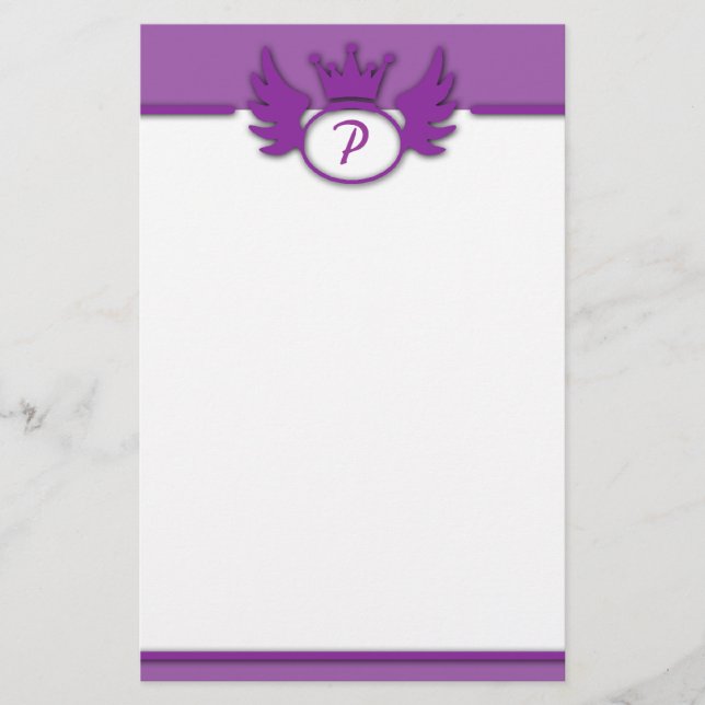 Lila Entwurfs-Monogramm-Briefpapier Briefpapier (Vorderseite)