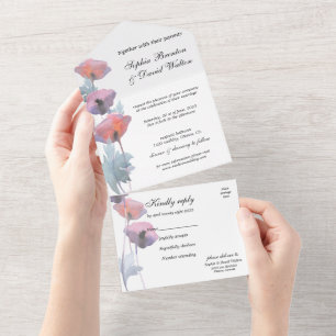 Lila Erröten Mohn Blüten    All In One Einladung