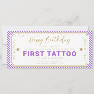 Lila Erster-Tattoo-Birthday-Gutschein Einladung