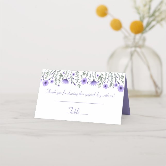 Lila Escort Card Blume Hochzeit Vielen Dank Platzkarte (Vorderseite)