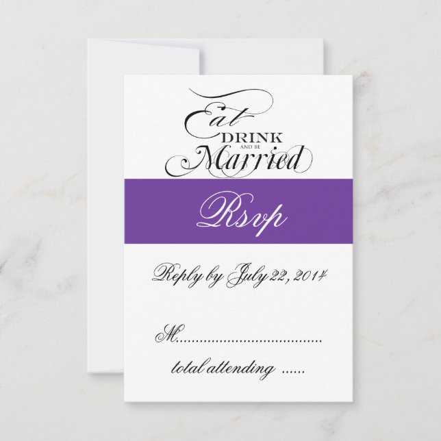 Lila essen, trinken, Verheiratet Hochzeit RSVP (Vorderseite)
