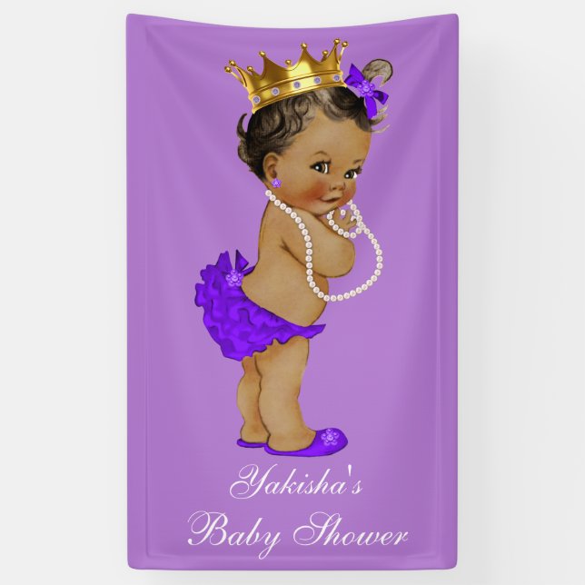 Lila ethnische Duschen-Goldkrone Prinzessin-Baby Banner (Vertikal)