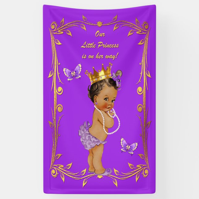 Lila ethnische Prinzessin Butterflies Gold Frame Banner (Vertikal)