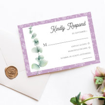 Lila Eukalyptus Blumen Hochzeit RSVP Karte