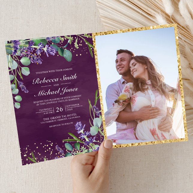 Lila Eukalyptus Violette Foto QR Code Hochzeit Einladung (Von Creator hochgeladen)