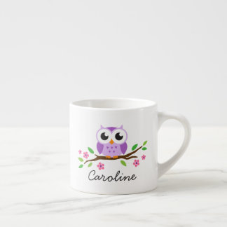 Lila Eule auf niedlichem personalisiertem Namen Espressotasse