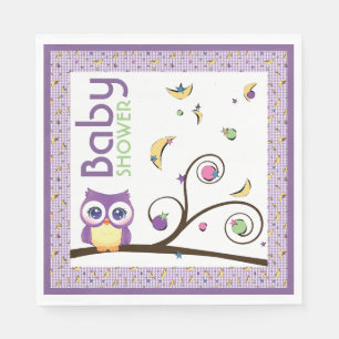 Lila Eule geschlechtsneutrale Babyparty Mond Stern Serviette