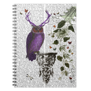 Lila Eule mit Geweihen 2 Notizblock