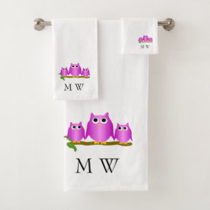 Lila Eulen Design Monogramm Badhandtuch Set