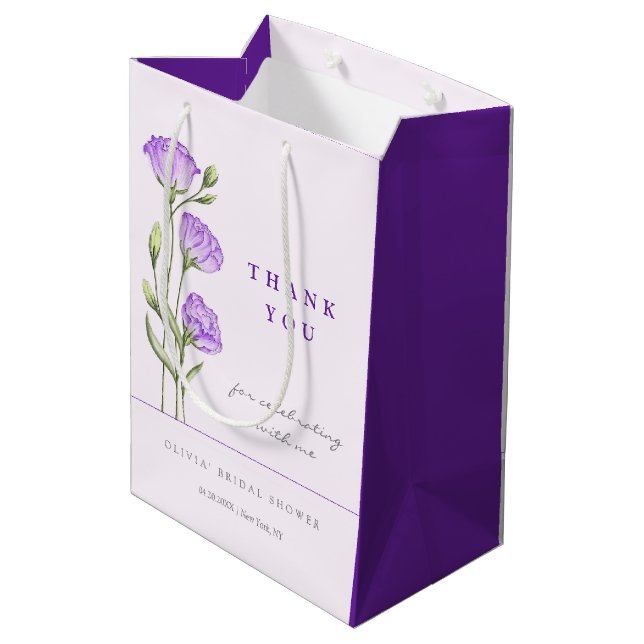 Lila Eustomas Brautparty Mittlere Geschenktüte (Rückseite Schrägansicht)