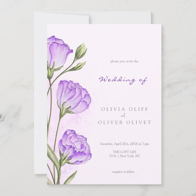 Lila Eustomas Hochzeit Einladung (Vorderseite)