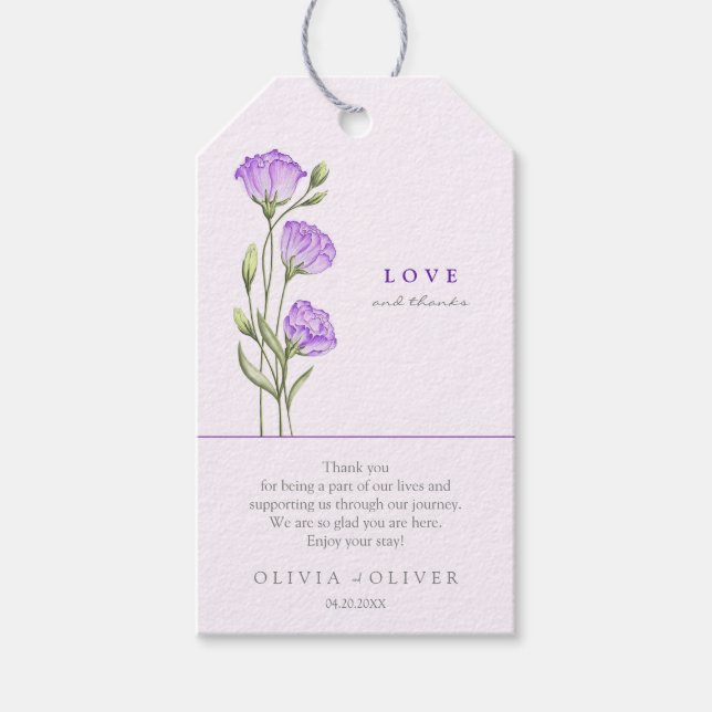 Lila Eustomas Hochzeit Liebe und Dank Geschenkanhänger (Vorderseite)
