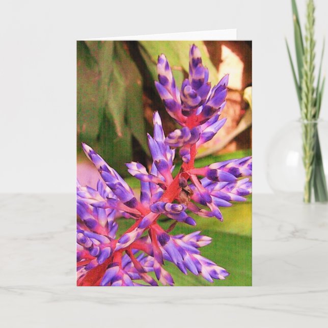 Lila exotische Blüten-Pflanzen-Gruß-Karte Karte (Vorderseite)