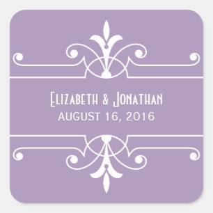 Lila Extravagante Ornamentale Hochzeitsticker Quadratischer Aufkleber