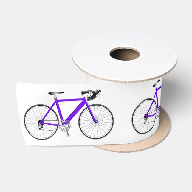 Lila Fahrrad auf Weiß Satinband (Spule)