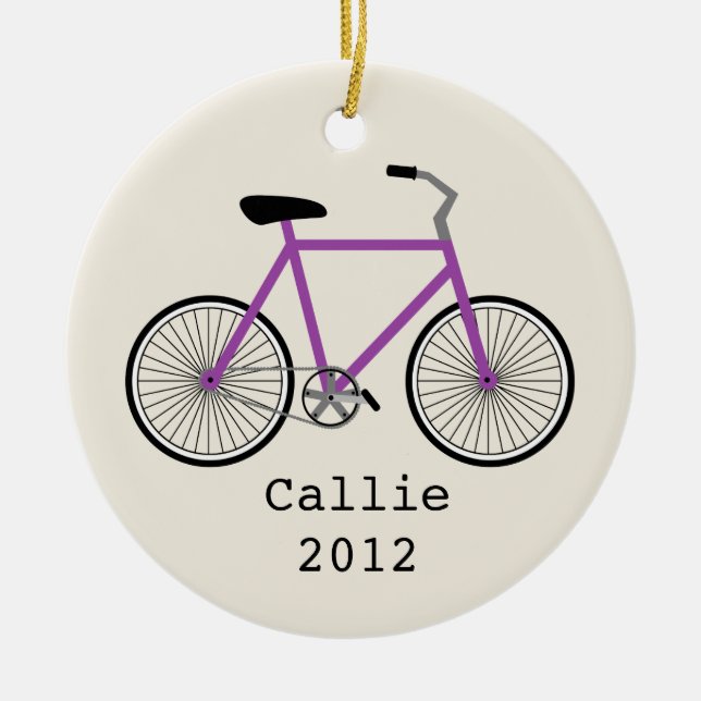 Lila Fahrrad-personalisierte Verzierung Keramikornament (Vorne)