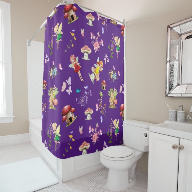 Lila Fairy Blume Schmetterling Mushroom Themed Duschvorhang (Beispiel)