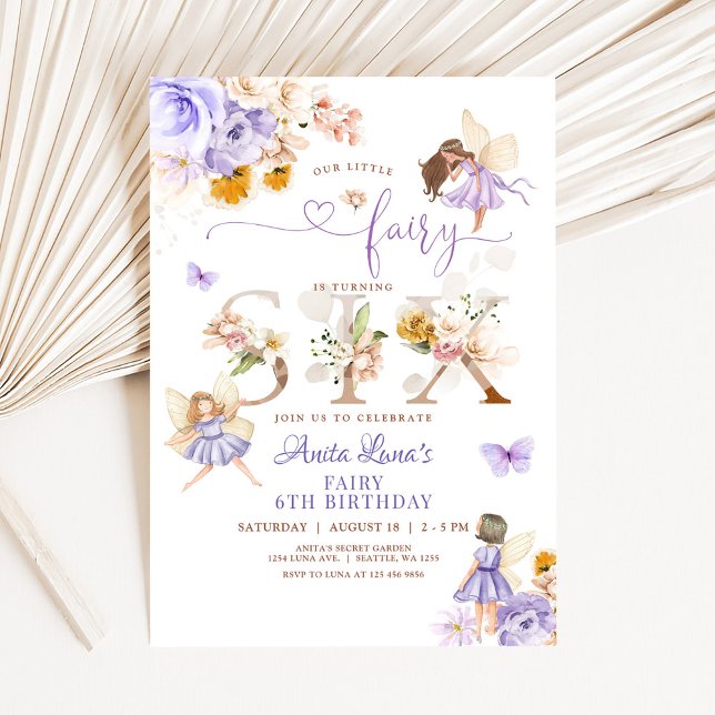 Lila Fairy Butterfly Magische Blüte 6. Geburtstag Einladung (Von Creator hochgeladen)
