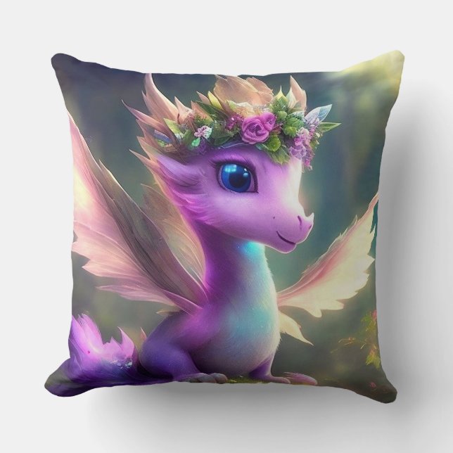 Lila Fairy Dragon Throw Kissen (Vorderseite)
